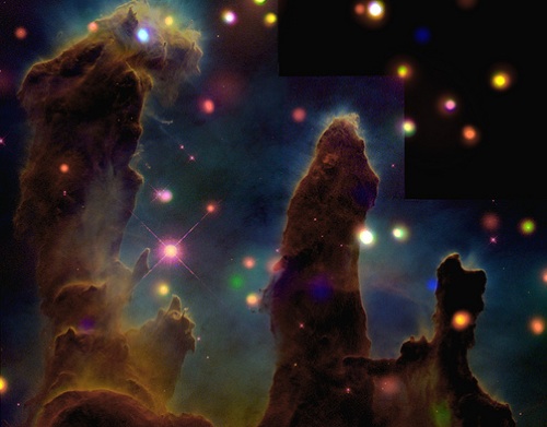 Digital images, such as this one of the Eagle Nebula from NASA's Chandra X-ray Observatory and the Hubble Space Telescope, are possible due to one of this year's Nobel prize winning inventions, the charge-coupled device.  The other winning discovery led to the widespread use of the technology transmitting this image: fiber optics. [Credit: Smithsonian Institution, flickr.com]